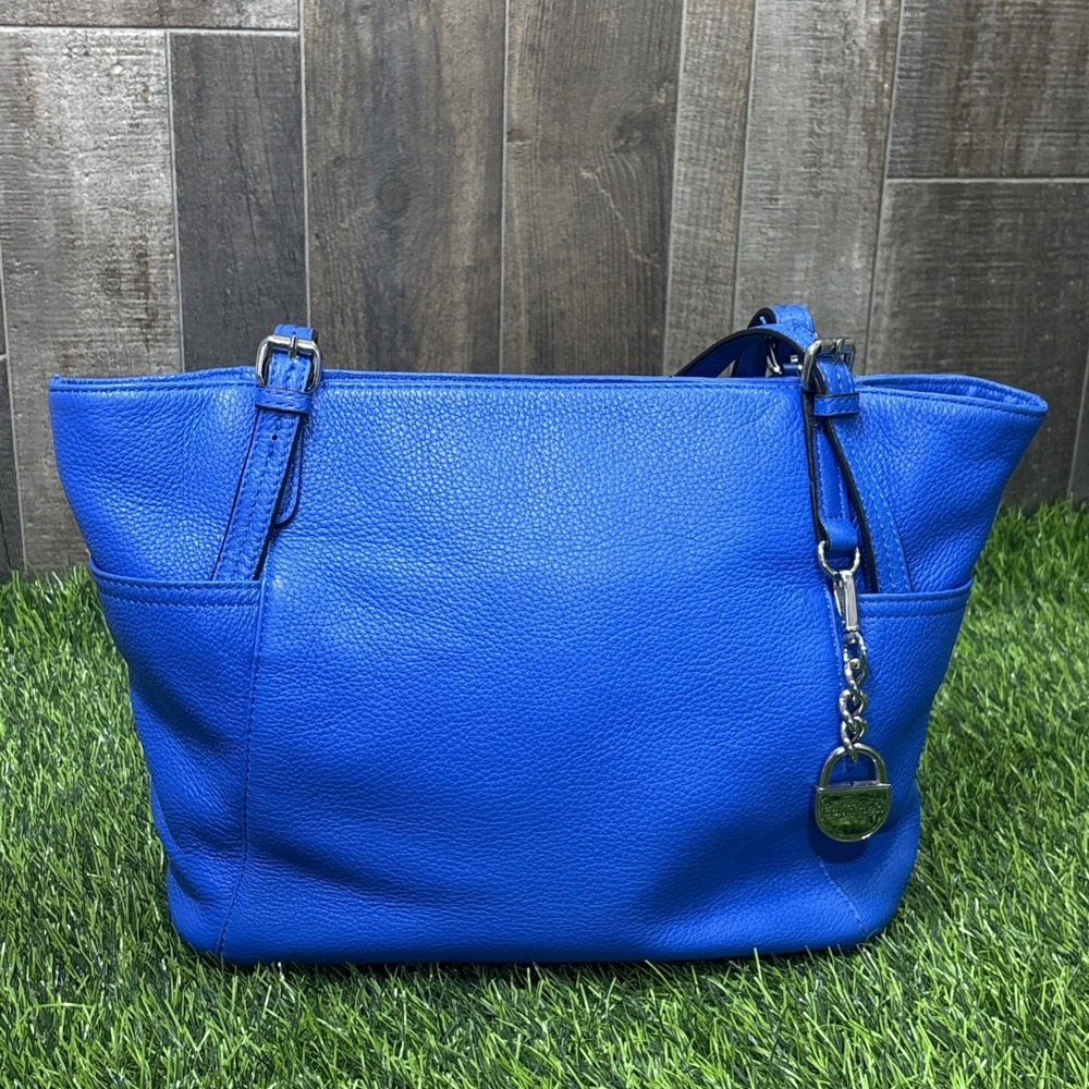 Vintage Calvin Klein Royal Blue Leather Tote Bag Silver Hardware Shoulder Purse